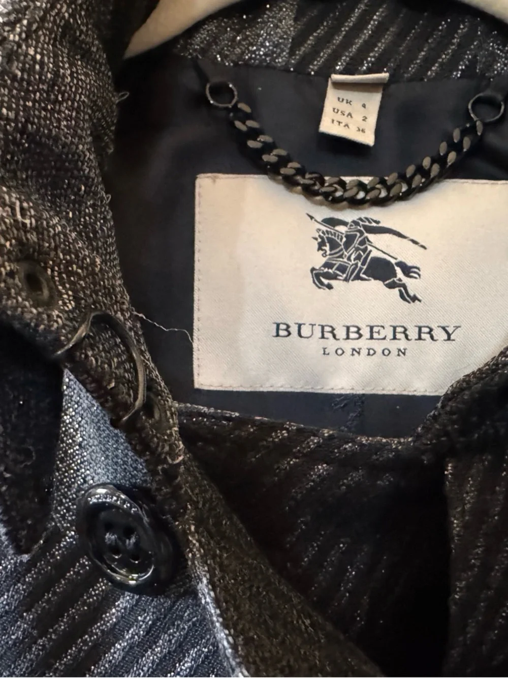 Burberry London Metallic Black & Gray Plaid Double-Breasted Jacket Blazer Coat - Picture 8 of 11